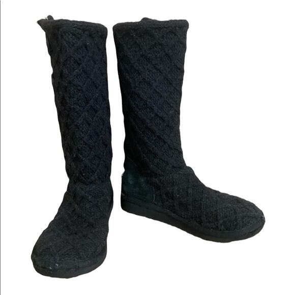 Ugg Lattice Cardy Tall Knit Sweater Boots Black Size 1 - Picture 1 of 11